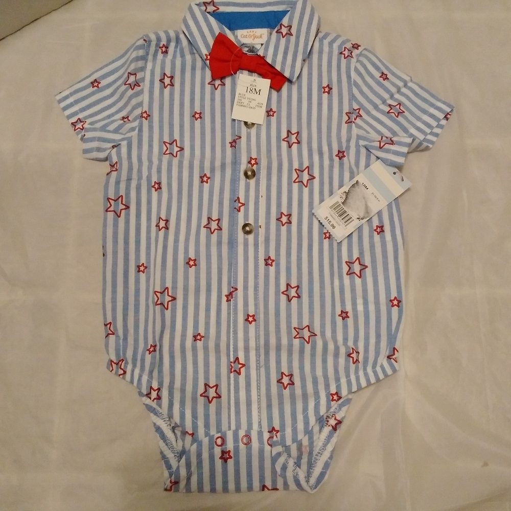 NWT Cat & Jack Bodysuit With Bowtie 4th Of July 18m